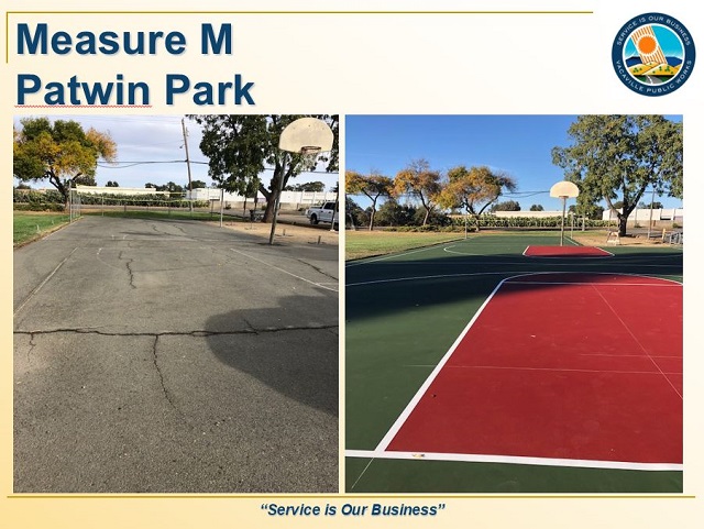 Basketball courts at Patwin Park before and after resurfacing