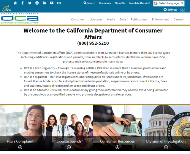 Additional Resources - Image of Department of Consumer Affairs Website