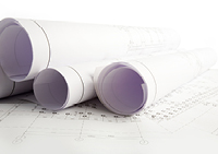 Rolled up construction plans