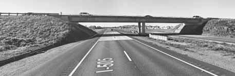 Black and White image of the I-505 Vaca Valley Overcrossing built in the 1970s