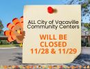 Graphic stating we will be closed 11/28 and 11/29 for Thanksgiving